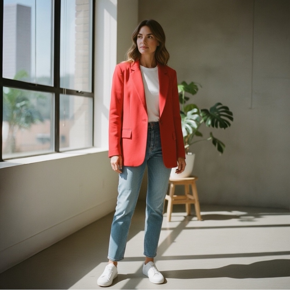 Vintage Sag Harbor Petite Vibrant Red Women's Blazer - Picture 5 of 16